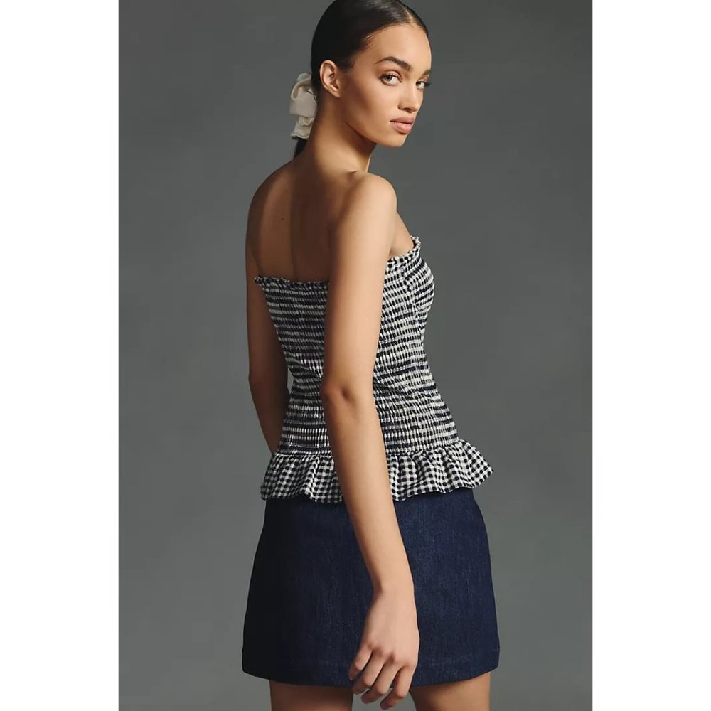 Anthropologie Smocked Strapless Gingham Tube Top + Ruffle Hem, Strapless - Picture 5 of 6